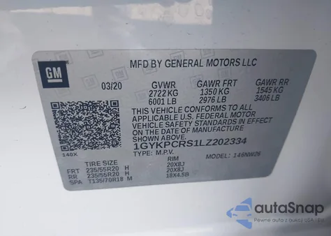 2020 Cadillac Xt6 Fwd Premium Luxury из США, поврежденный, VIN 1GYKPCRS1LZ202334